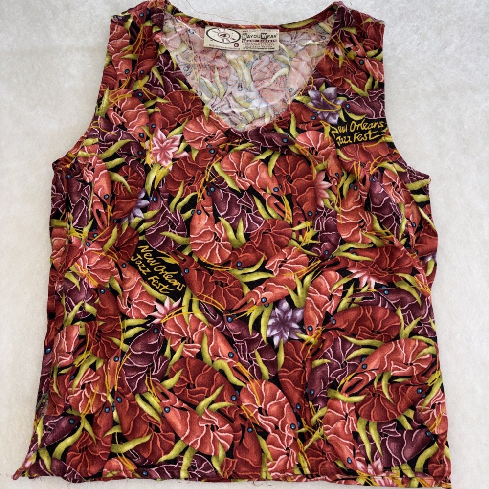 Bayou Wear New Orleans Jazz Fest "Rag" Tank Top Size S Crawfish‎